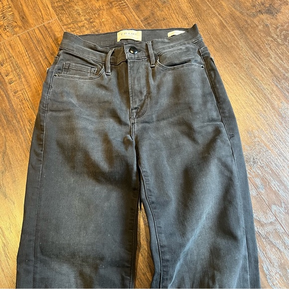 FRAME High Rise Le Nouveau Straight Leg Denim Distressed Black Raw Hem | 25 - Picture 6 of 11